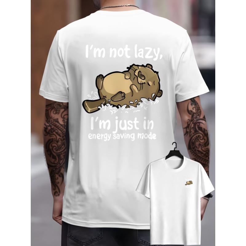 

European sizes Men s Otter Front & Back Print T-Shirt - Summer Short Sleeve Round Neck Casual Tee with Cute Sea Otter Design, Machine Washable Shirt 4XL білий