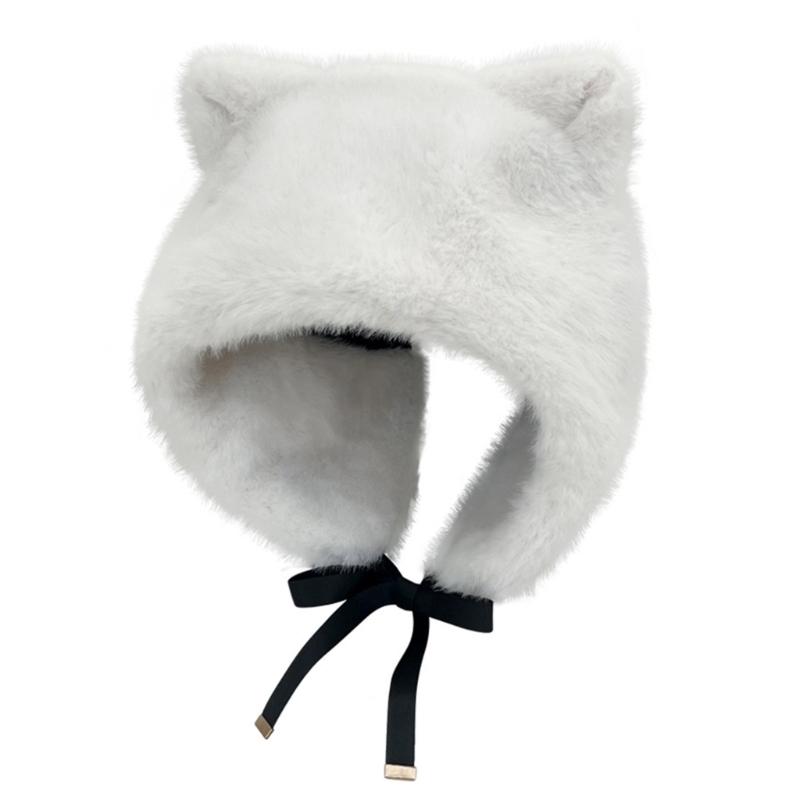 Furry Cartoon Head Cover with Ear for Outdoor Sports Furry Hat with Ear Oversized Headgear Hat for Winter