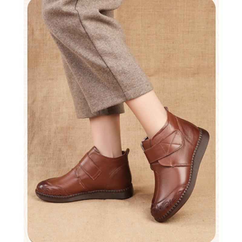 Genuine Leather Snow Boots Women Winter Shoes Warm Plush Flat Non-slip Mother Shoes Plus Size 41