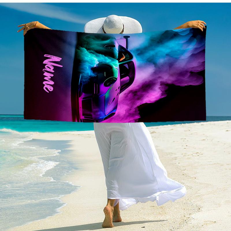 Custom Name Ultra-Soft Beach Towel with Racing Theme,Ideal for Pool - Camping, Diving - Perfect Travel Essential, Vibrant Beach Towel.