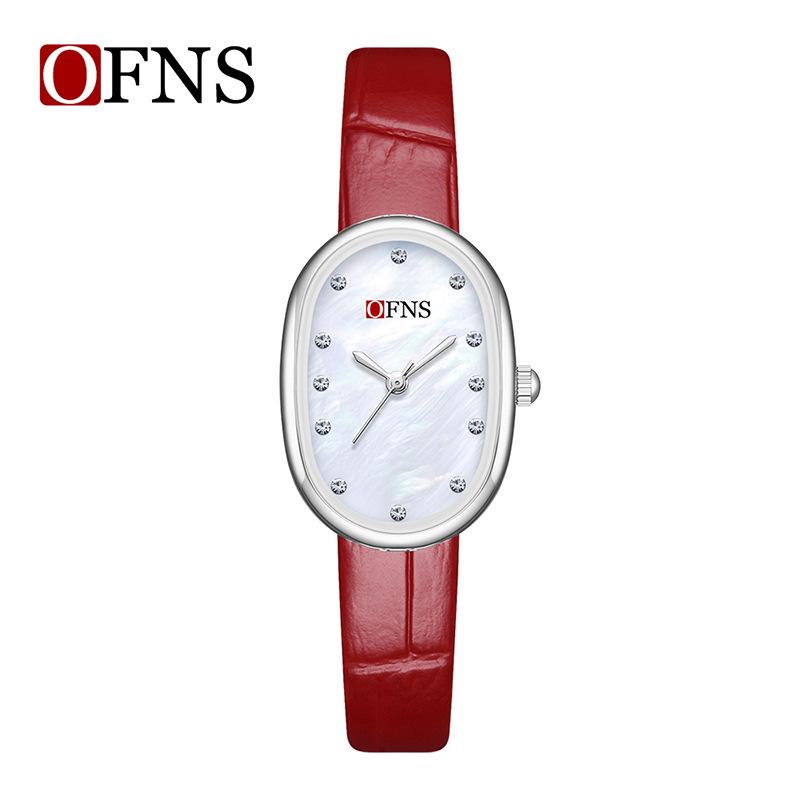 OFNS Luxury Women's Watch: Mother-of-Pearl Dial, Quartz, Diamond Accents, Waterproof, Elegant Office Accessory.