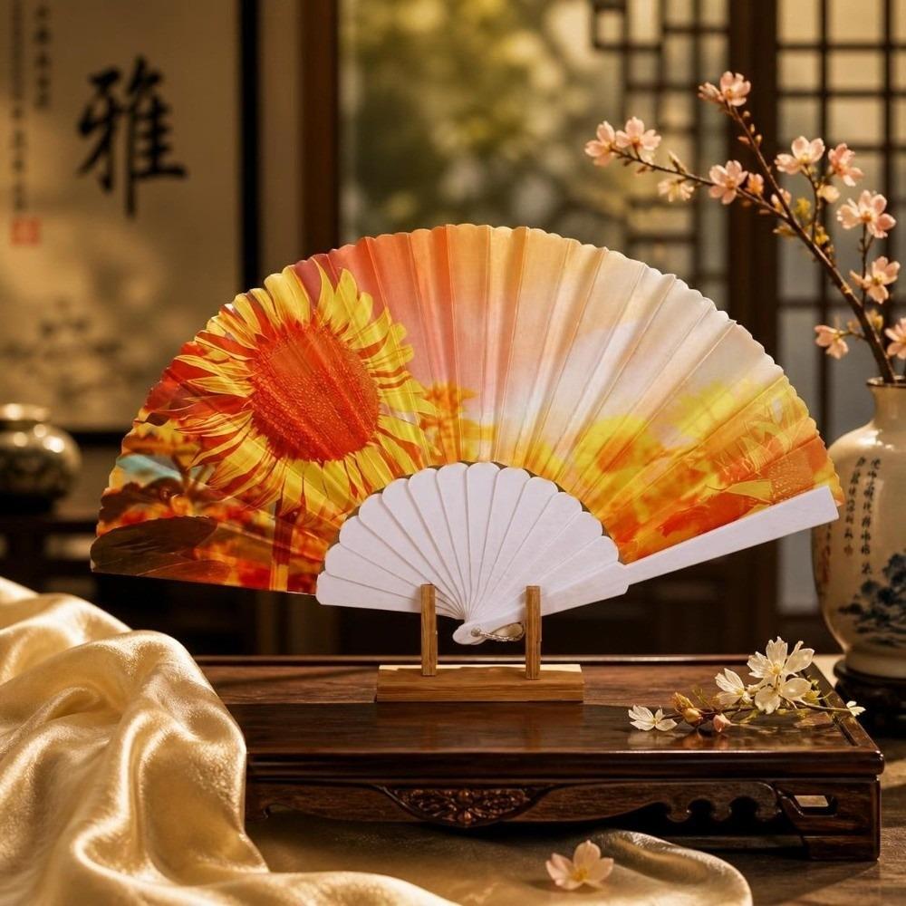 Sunflower Folding Fan Collapsible Decorative Fan Art Craft Dance Fan Party Decoration