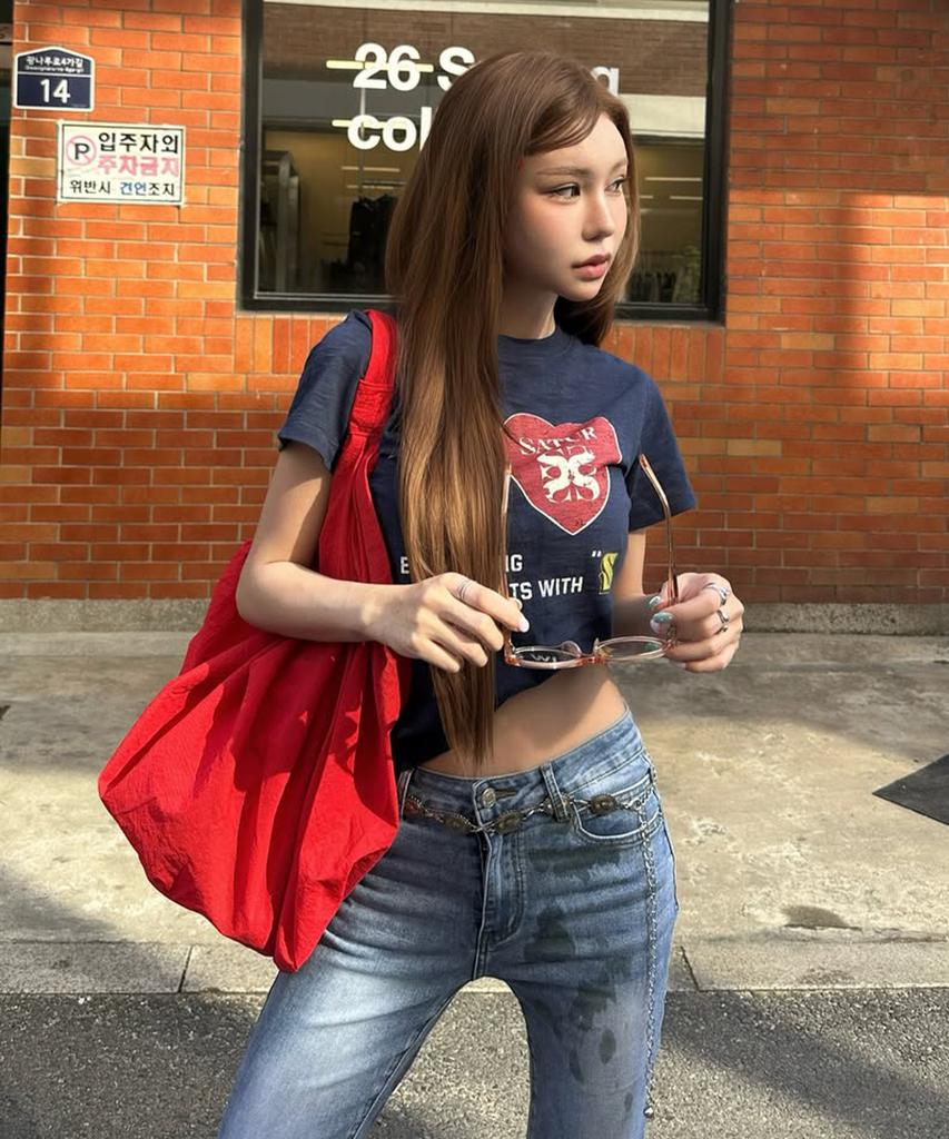 Seteo (W) I Love Slub Short Sleeve T-Shirt Navy