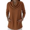 Women's Solid Color Pile Neck Long Sleeve Casual Pocket Pullover Top
