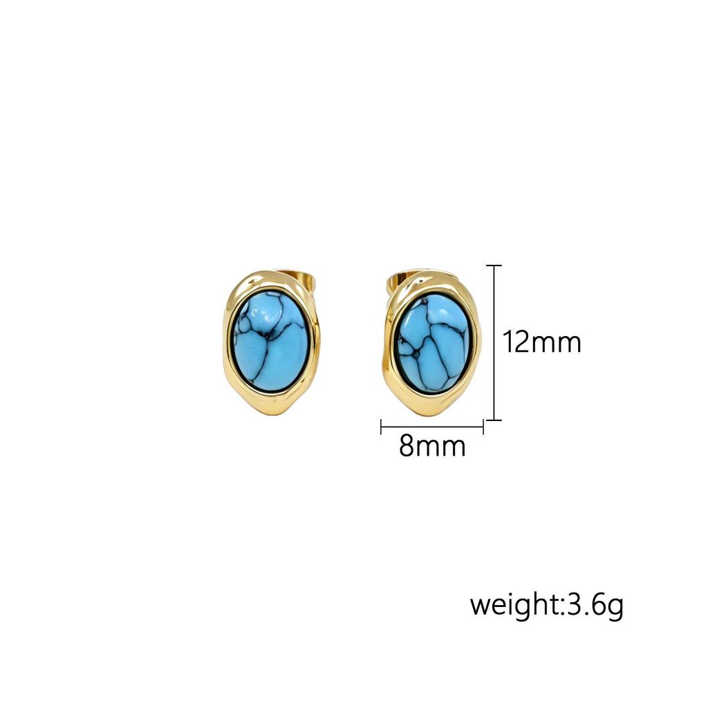 Retro Turquoise Stainless Steel Stud Earrings - Elegant & Unique Design for Women