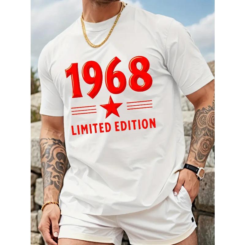 

European sizes Men S T-Shirt | 1968 Limited Edition Star Seal | Breathable -elastic Knit | Standard Fit | Casual Summer T-shirt with Stretch Fabric 4XL білий