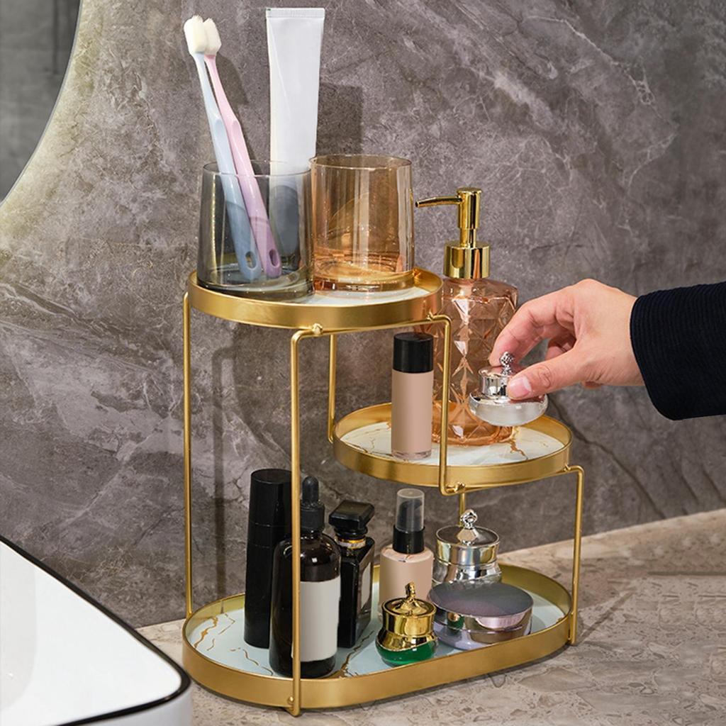 Bathroom Storage Tray Triple Tier Iron Glass Organizer Countertop Shelf for Bathroom Accessories Home Decor