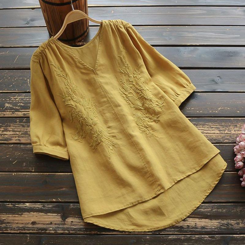 BITCED Women's Fashion Casual Solid Color Print Short Sleeve V Neck Blouses & Shirts