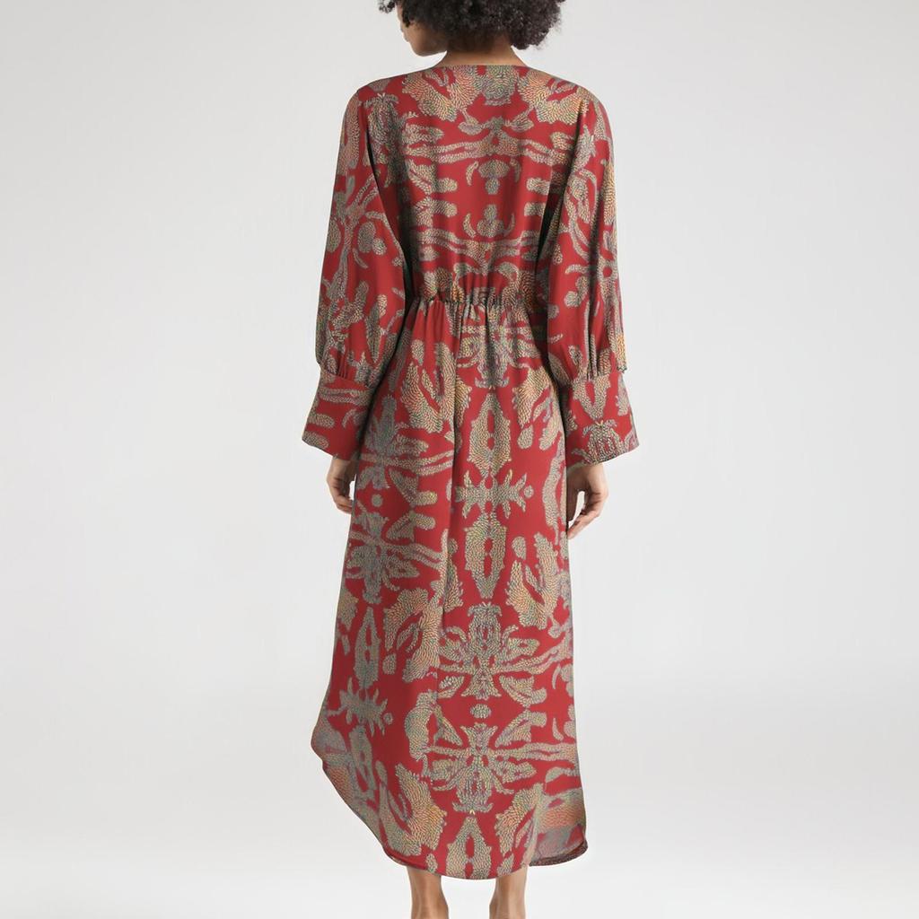 Dames Losse Comfortabele Modieuze Casual Bloemenprint Lange Mouwen Lange Jurk V-hals Jurk