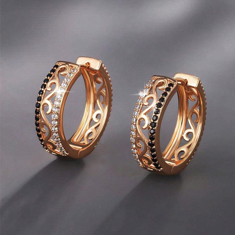 Hollow Design Earrings, Rose Gold Retro Jewelry, French Elegant Light Luxury Jewelry