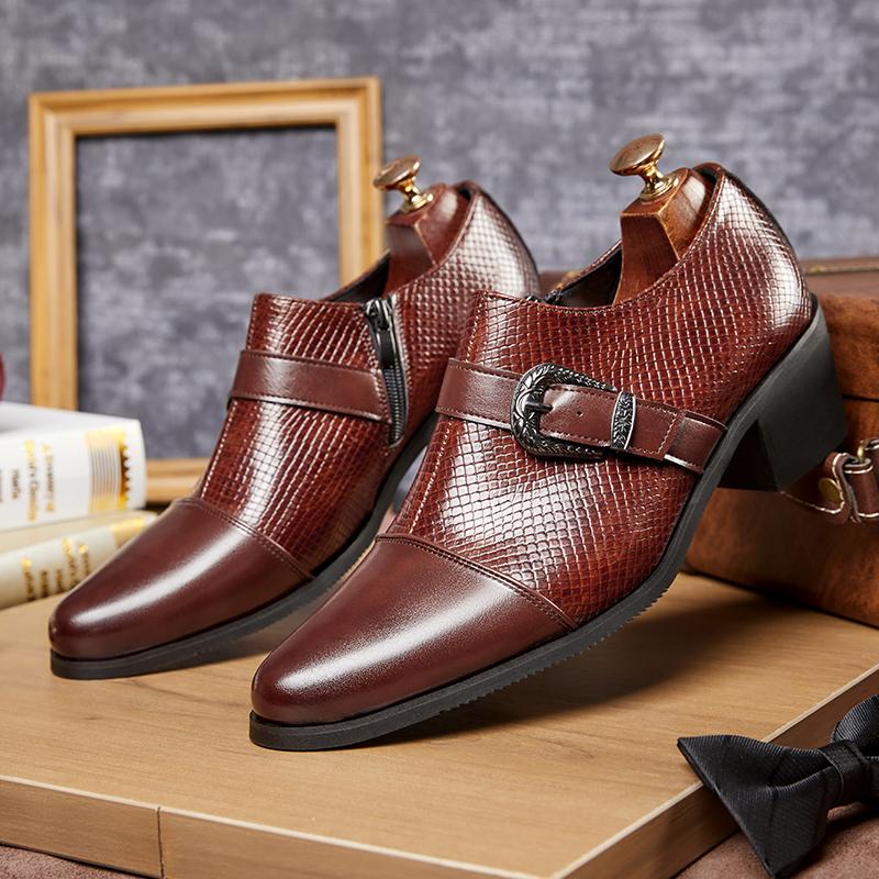 

Модные мужские лоферы для бизнеса Мужские кубинские повседневные туфли на высоком каблуке Брендовые туфли из кожи с острым носком Социальная обувь Размеры 39-46 Мужская обувь 43 коричневый