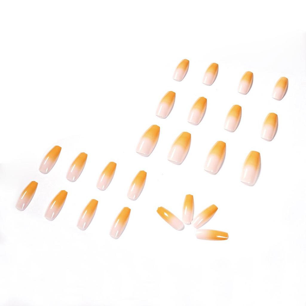 Summer Orange Gradient False Nails: Wearable & Removable Manicure Stickers