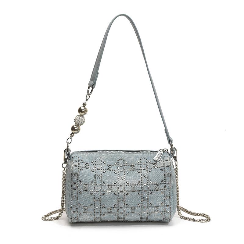 

Summer new hot diamond bag single bag messenger bag fashion chain casual simple texture bag women one size fits all синій