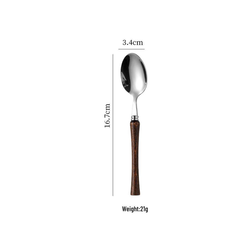 Retro Wooden Handle Walnut 304 Stainless Steel Cutlery Set: Dessert Spoons, Forks, and Slim Waist Steak Knives