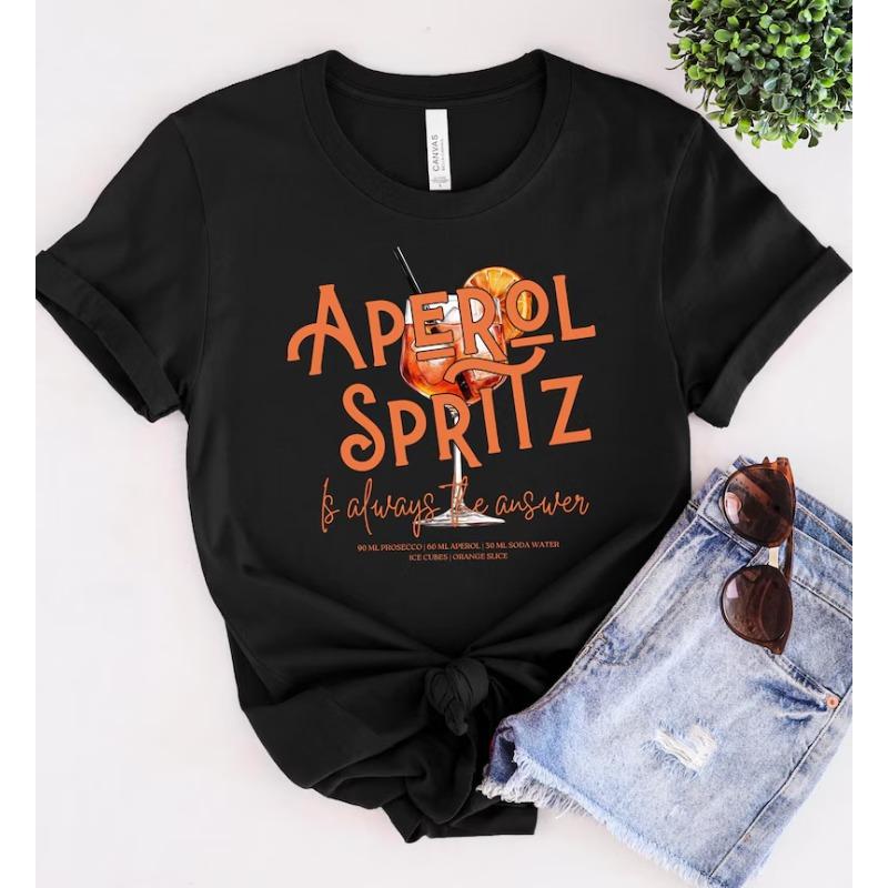 Aperol Spritz Recipe TShirt Black Tee with 90ml Prosecco 60ml Aperol Text Orange Slice Graphic Italian Cocktail Lover Gift S