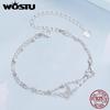 WOSTU 925 Sterling Silver Cubic Zirconia CZ Bridal Butterfly Adjustable Bracelet for Women Double Layer Butterfly Charm Bracelet