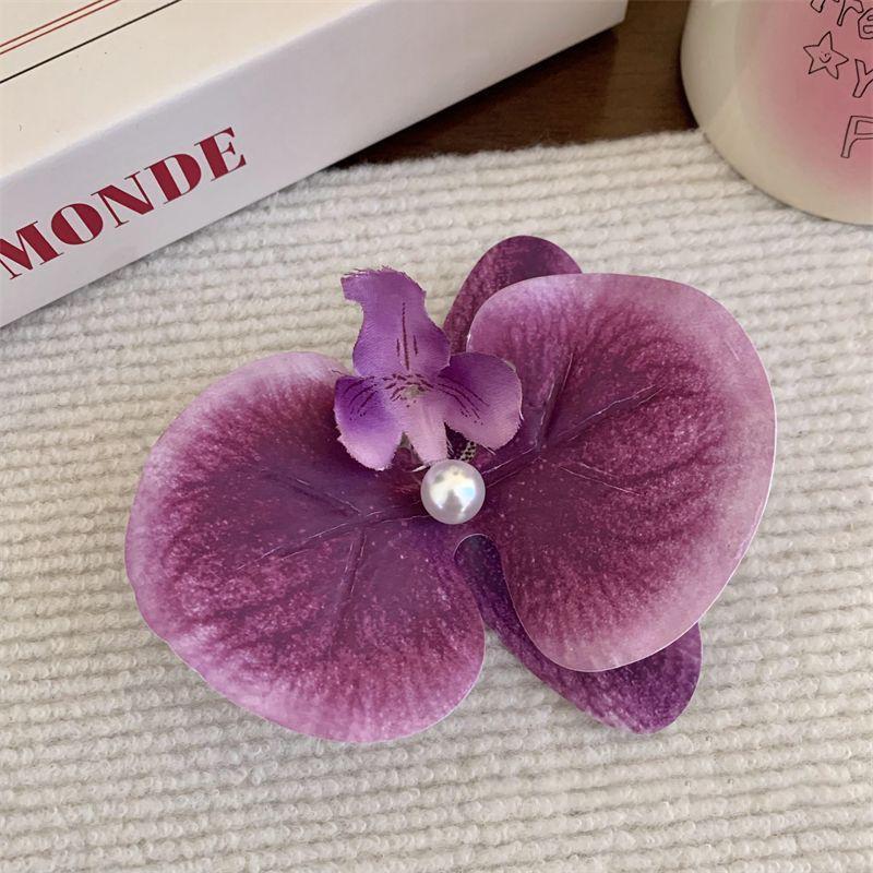 Sweet Phalaenopsis Flower Hairpin  Bohemia Creative Design Cloth Floral Pearl Hair Clip Female Headdress