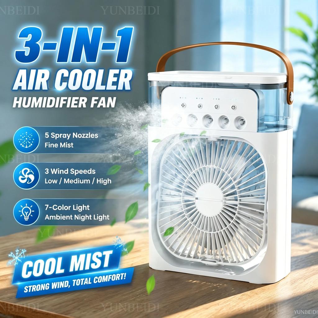 Three-in-one Fan Air Conditioner LED Light Portable Humidifier Air Conditioner Fan 3/100 Speed Outdoor Travel Spray Ice-cold Fan