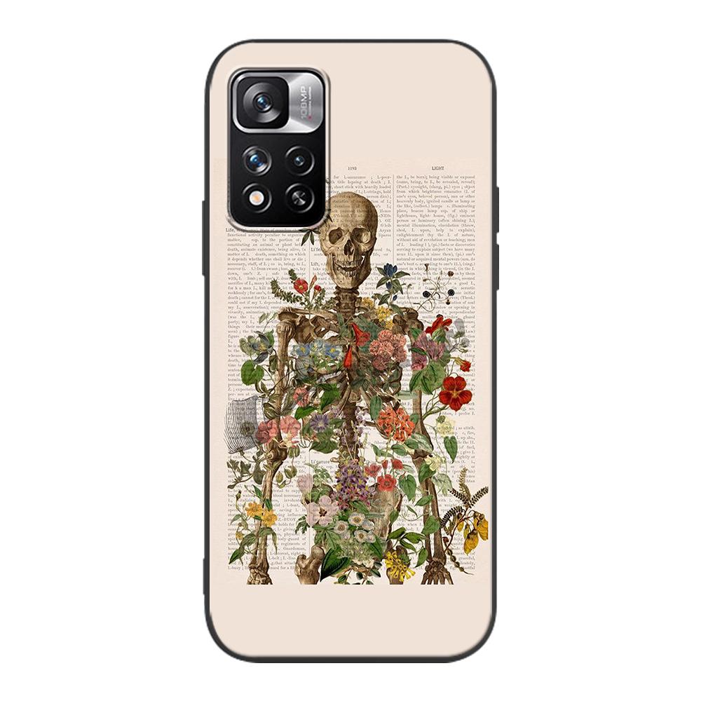 Skull With Roses Case for Xiaomi Redmi Note 9S 9 8 10 11 Pro 9C 9A 7 8T 7A 8A 6A 6 10S Black Soft Silicone Phone Cover Coque