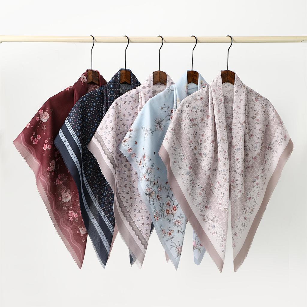 Blumenmuster Wellen Viskose Quadratisches Tuch Muslimische Hijabs Baumwoll Kopftuch Damenmode Malaysia Taschentuch Foulard 110*110cm