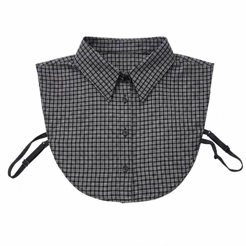 Check Pattern Detachable Faux Collar Shirt Collar Insert for Sweatshirt Layering with Pointed Collar and Front Style