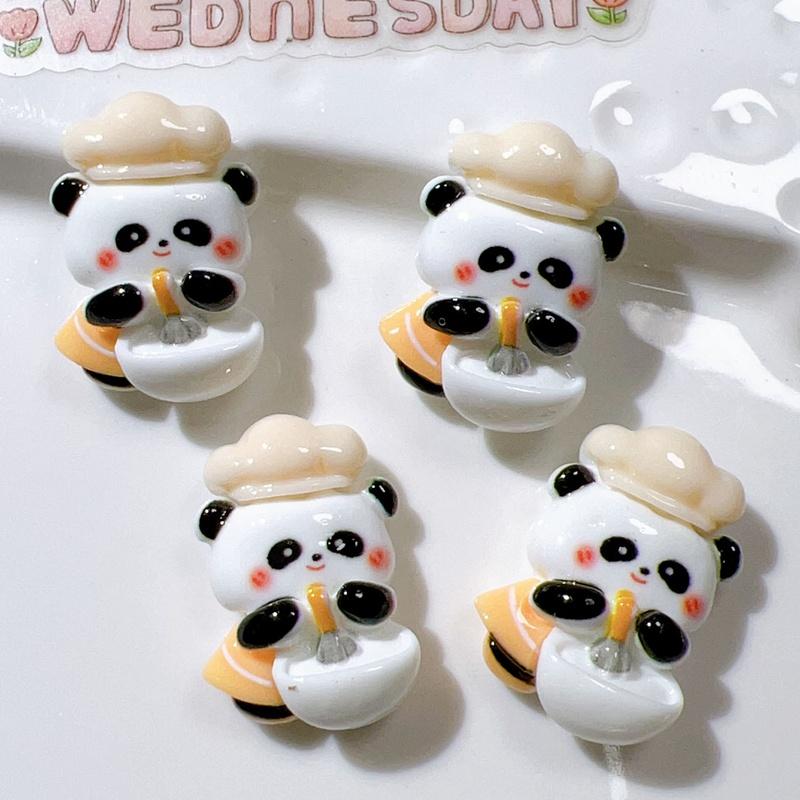 10Pcs New Cute Resin Mini Chef Panda Series Flat Back Manicure Parts Embellishments For Hair Bows Accessories