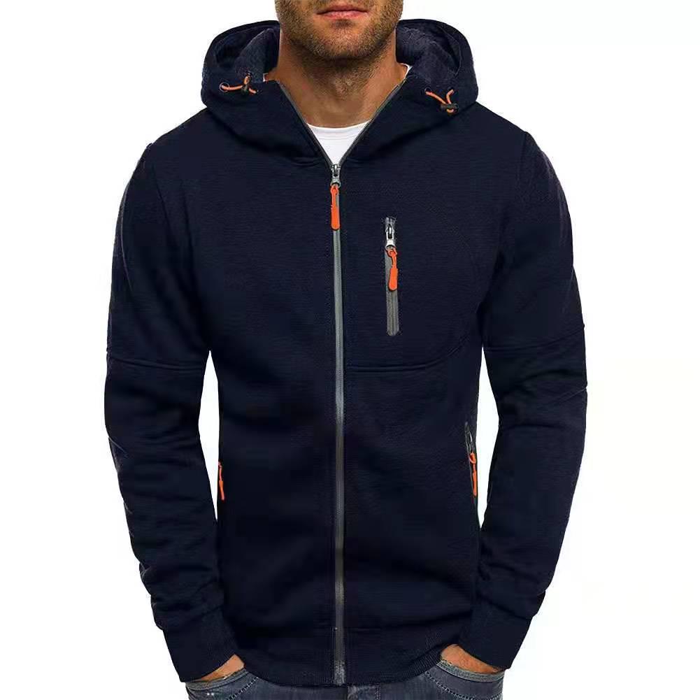 Men's 2023 Sports Fitness Jacquard Hoodie with Multi-Zipper Pockets