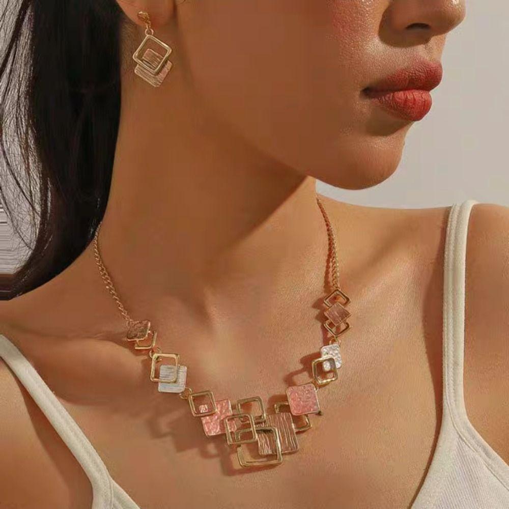 Geometric Necklace Bracelet Earrings Vintage Square Bracelet Vintage Colored Necklace  Party