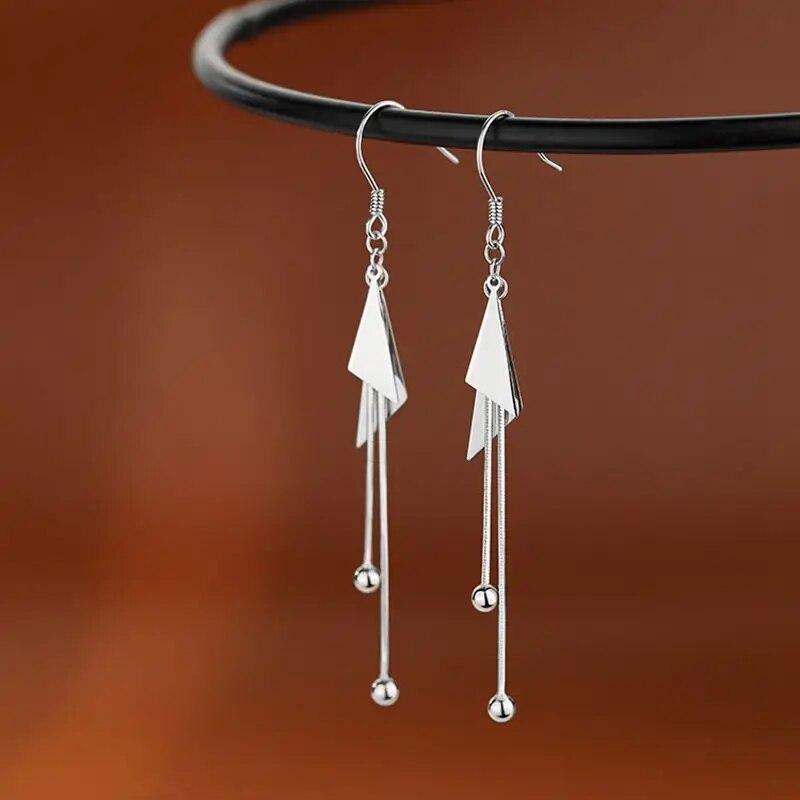 

Серьги-капли из серебра 925 пробы для предотвращения аллергии для женщин, модные элегантные треугольные висячие кисточки с кисточками, вечерние украшения для ушей, pendientes, ретро muje