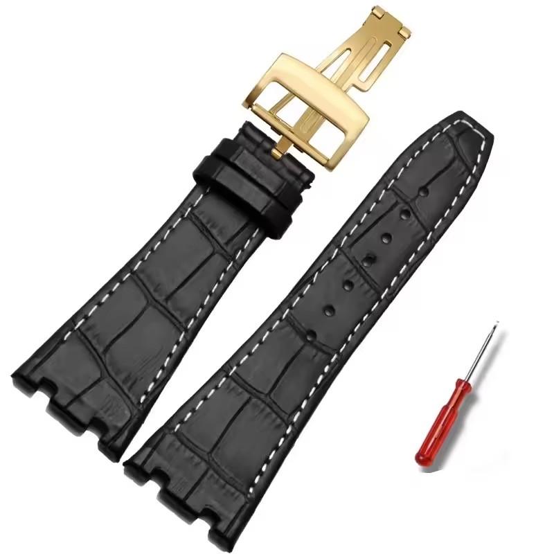 Vysoce kvalitní kožený řemínek pro Audemars Piguet AP15400 15703 15500 Řada Royal Oak Pánský řemínek Dvojitý konkávní rozhraní 26mm