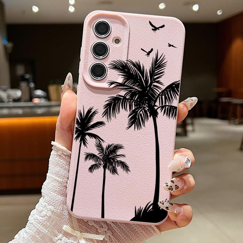 

Мягкий противоударный чехол с рисунком кокоса для Samsung S25 Ultra S24 FE S23 S22 A56 A36 A16 A55 A15, тонкий чехол из ТПУ с текстурой из кожи и матовым противоударным покрытием Samsung S25 Ultra розовый