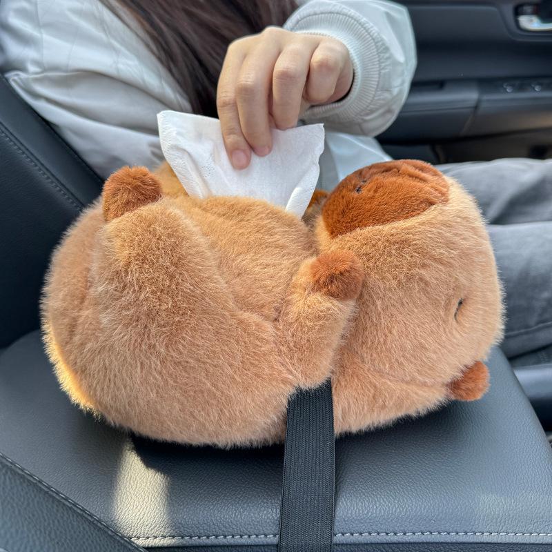 Cartoon Capybara Car Tissue Box - Seat Back Hanging Style Interior Decoration