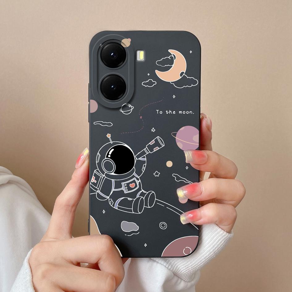 Krásný kreslený kryt s astronauty na telefon pro redmi 10 11 12 13 14C 14R měkký čtvercový tekutý silikonový protiskluzový kryt pro redmi 10 11 12 13 14C 14R