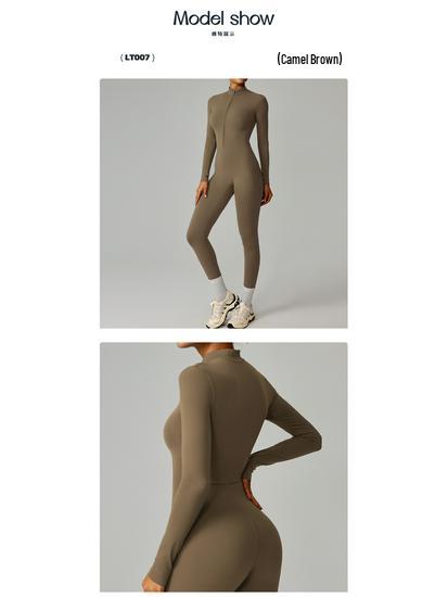 Zipper Style Nude Feel Long Sleeve Yoga & Running Bodysuit - High Intensity, Tight Fit #8306