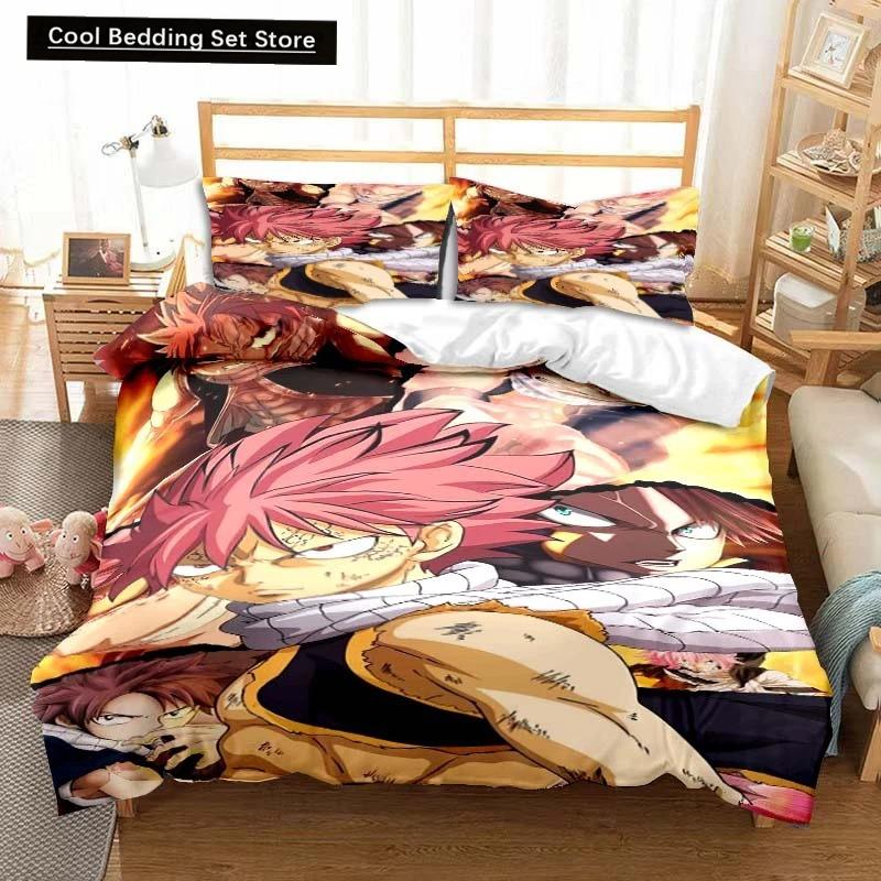 3D Anime Fairy Tail Bedding Set Bed Three-piece Set Duvet Cover Single Double Bed Queen Size Duvet Cover Set Adult Kid's Bedroom