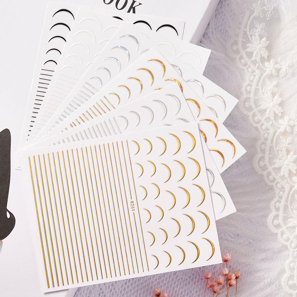 Nálepka na francouzskou manikúru Hotpress Diy Zlatá a stříbrná Samolepka na nehty ve tvaru U plus horizontální linie Nude