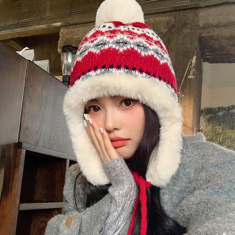 XUEXIMAN Fair Island Women's Winter Northeast Cold-Resistant Ear Protection Knitted Cotton Hat Windproof Harbin Travel Warm Lei Feng Hat