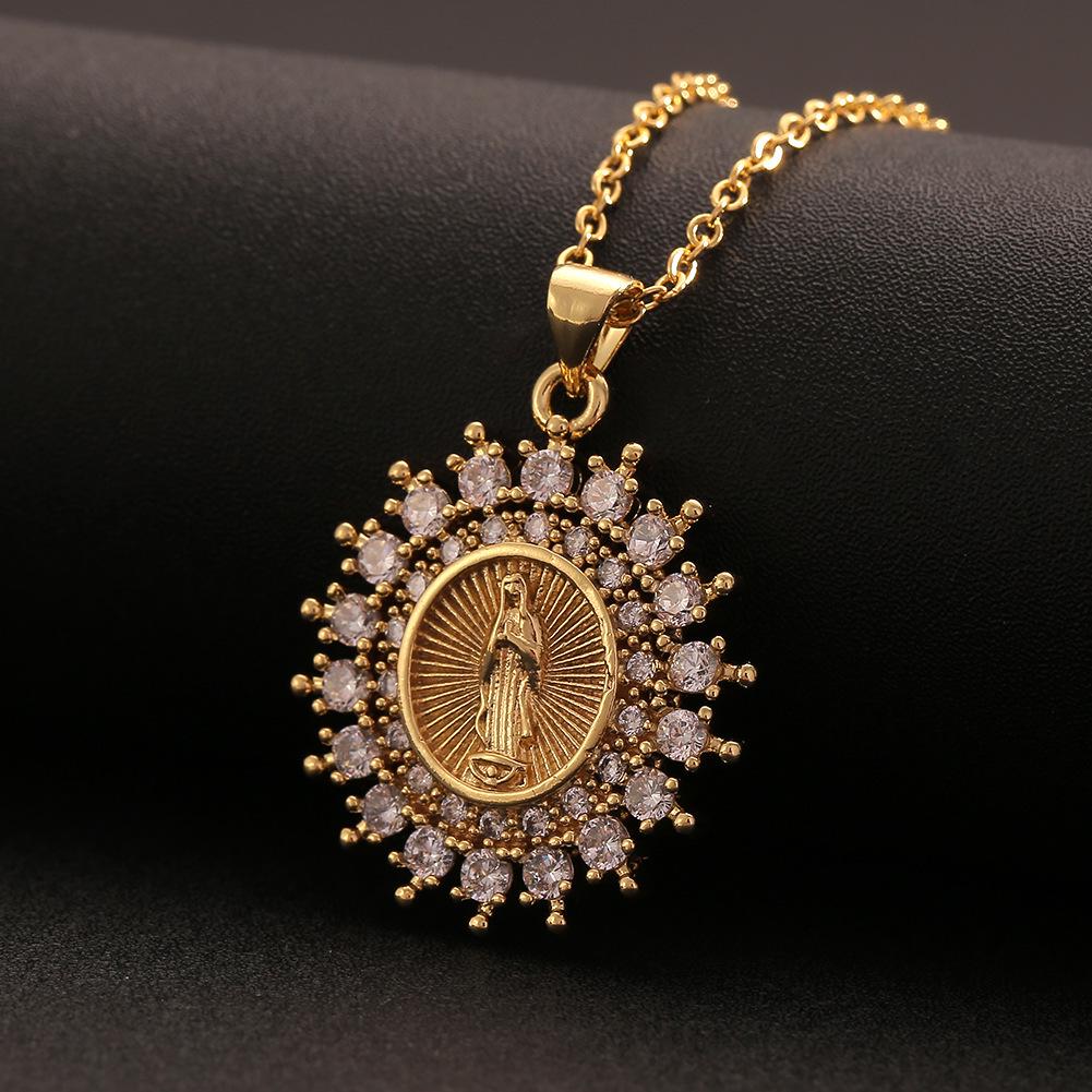 European & American Women's Virgin Mary Pendant Necklace with Zircon