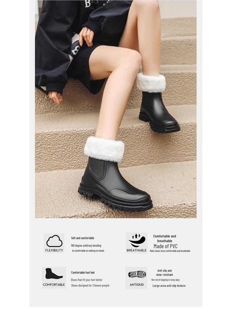 Japońskie Damskie Modne Wodoodporne Gumowe Kalosze na Deszcz - Antypoślizgowe Krótkie