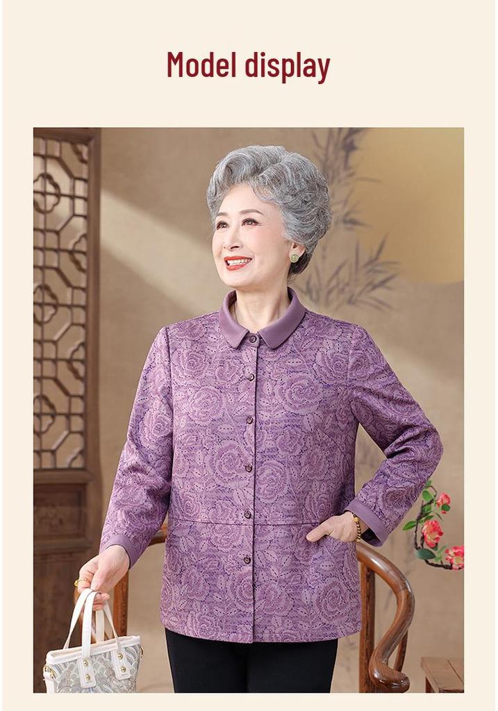 Loose Long-Sleeve Shirt for Elderly Women - Spring/Fall Wear for 60s-70s Grandma, Mother-in-law, or Mom