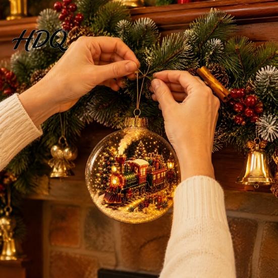 Religious Christmas Souvenir Glowing Ball Ornaments Mini Holiday Scene Light-Up Hanging Clear Holy Season Spiritual Gift Acrylic Decoration with Warm
