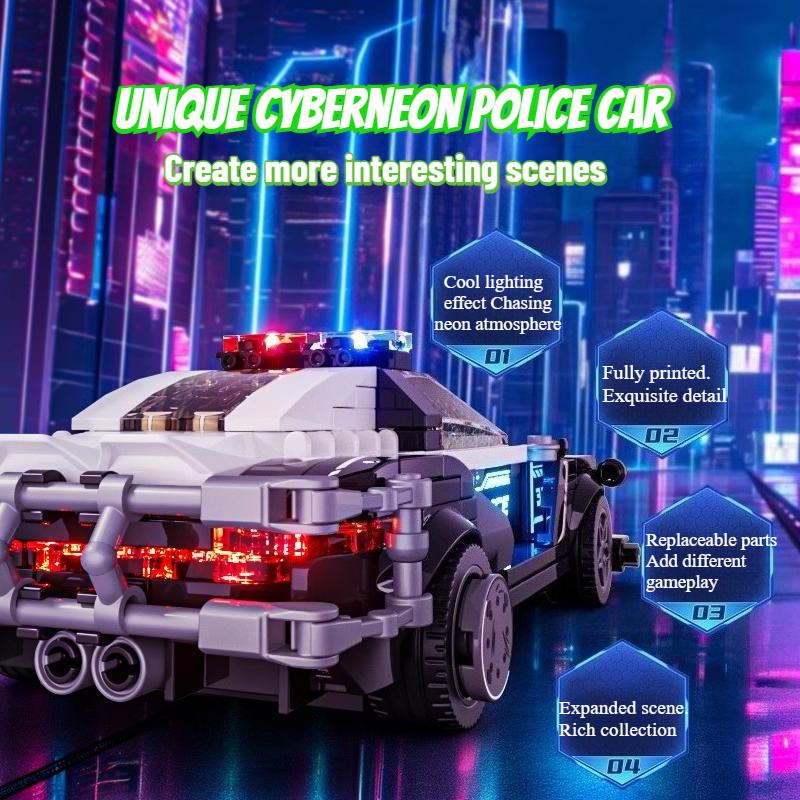 Cyberpunk Series Assembled Patrol Police Car Model Ornaments Assembled Toys Entry-Level Cool Construction Block Car