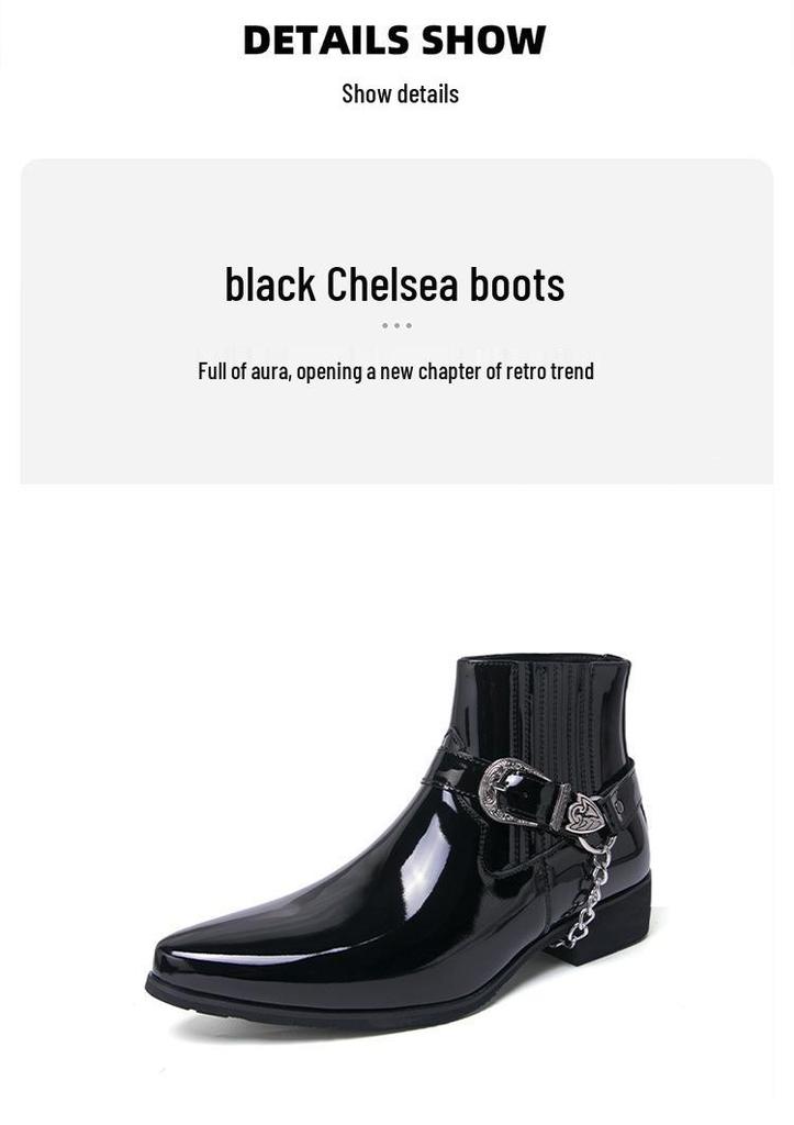 Plus Size High-Top Martin Boots: Men's British Style Glossy Patent Leather Chain Boots for Autumn/Winter 2025