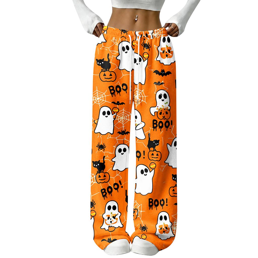 Damen Flanell Schlafanzughose für Halloween Gerade geschnitten Feiertags Loungewear Nachtwäsche