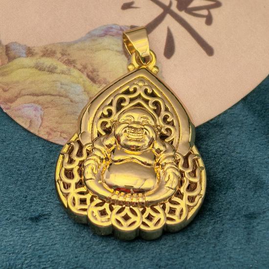 Brass Maitreya Buddha Pendant Necklace - Unisex Holiday Gift