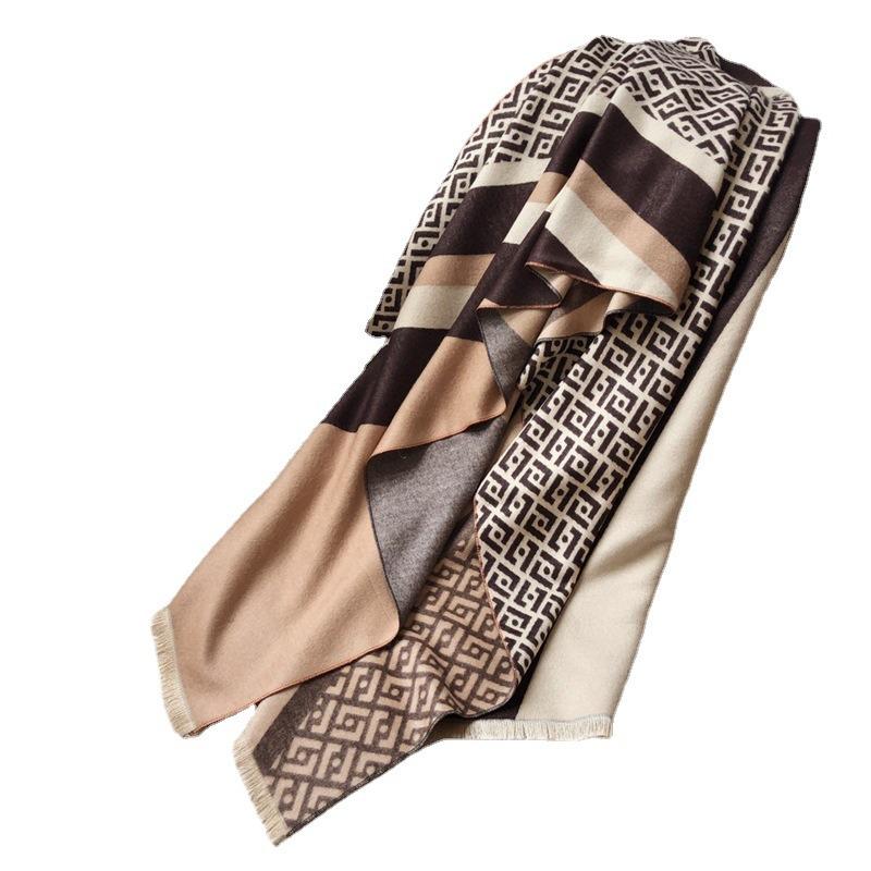 Warm Scarf Women, Winter New Letter Color Matching Imitation Cashmere Double-sided Air-conditioned Room Shawl Scarf Summer