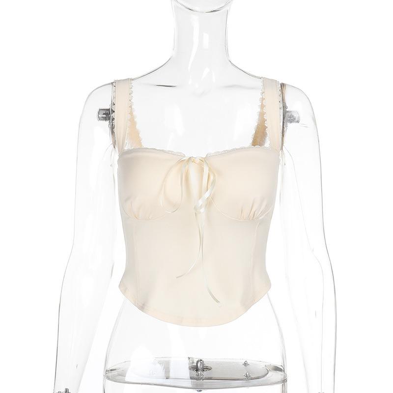 Women Small Fragrance Sexy Slim Fit Lace Trim Solid Color Camisole Top