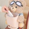 Car Tissue Box Holder Plush Animal Trash Bin 2-in-1 Leakproof Plush Bear Tissue Holder and Trash Can for Vehicle Home Travel