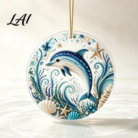 Artistic Home Decor Accessories Ocean Theme Pearl Art Hanging Ornament 2D Flat Acrylic Coastal Durable Sea Life Suncatcher Beaded Pattern