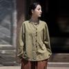 Johnature Camicie vintage da donna, camicette a maniche lunghe, bottoni autunnali, tinta unita, stile cinese